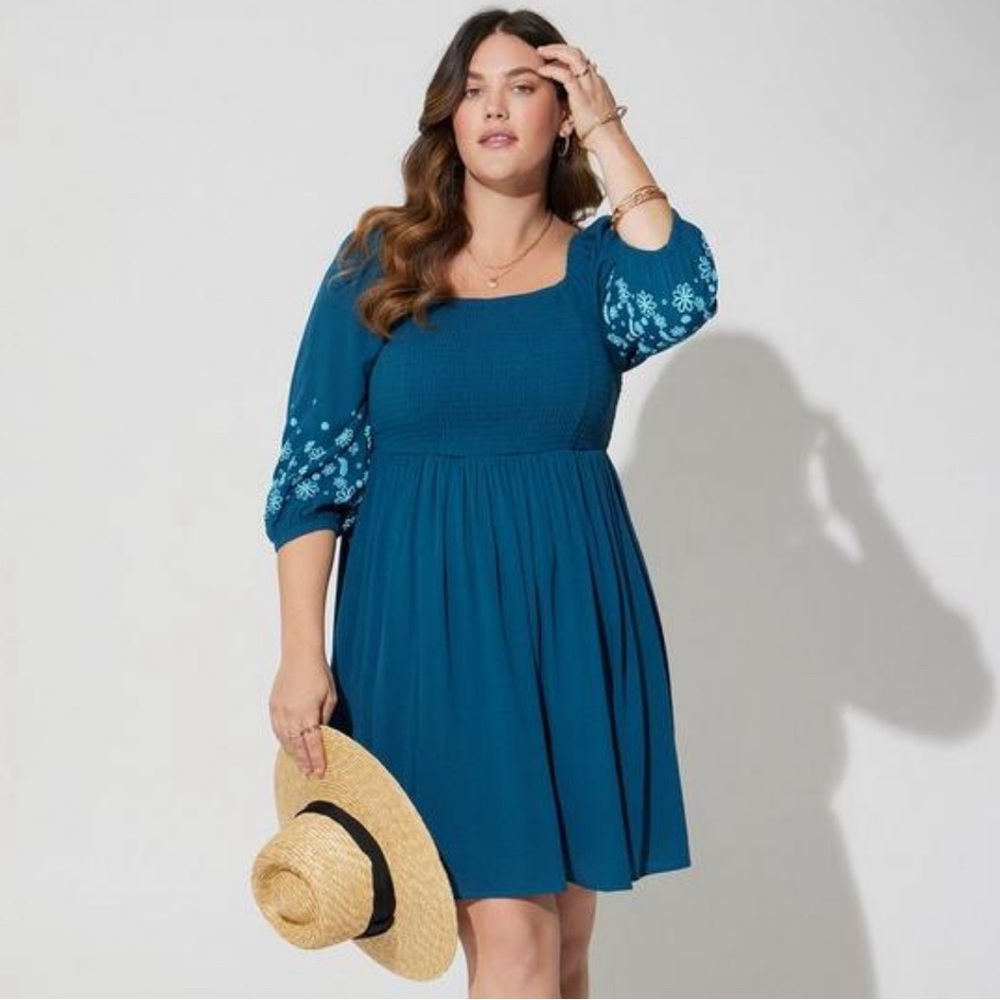 Mini Crinkle Gauze Blouson Sleeve Dress Torrid Size 2 Legion Blue